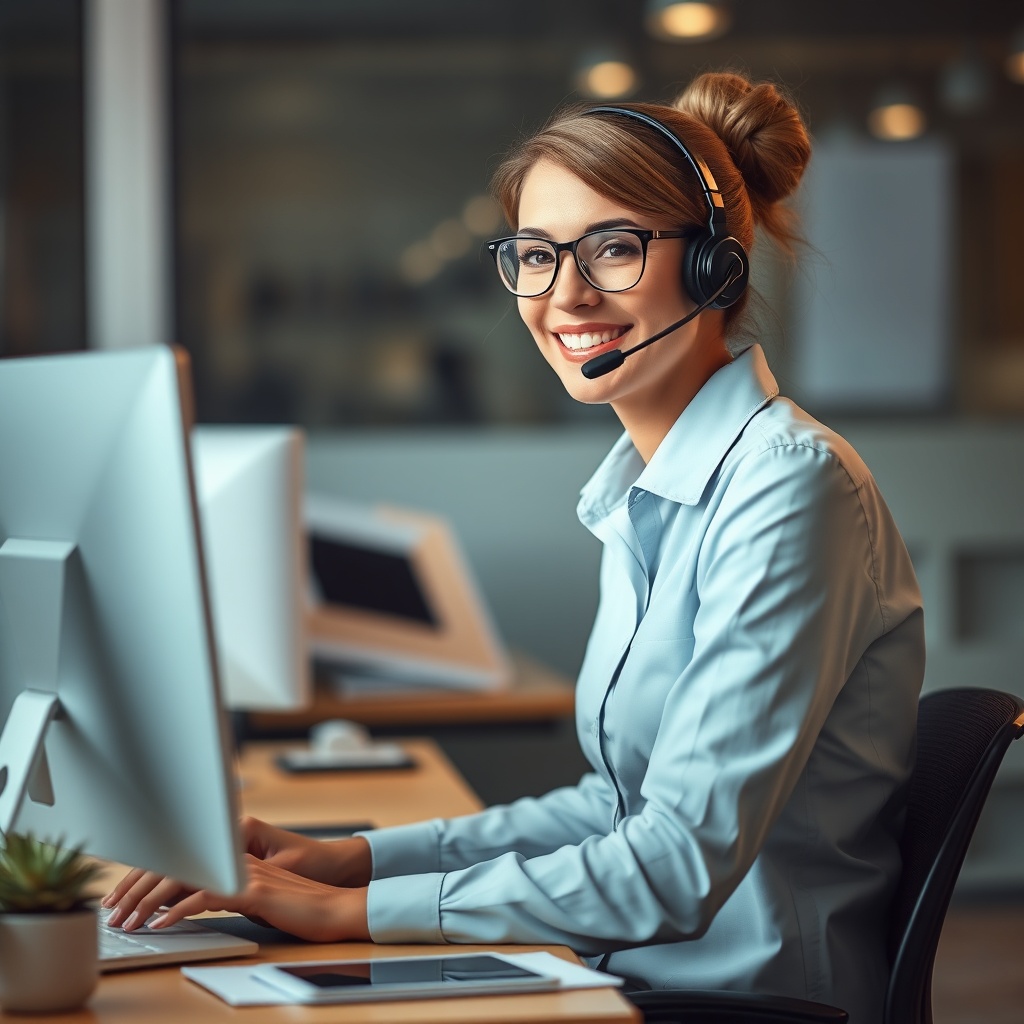 Friendly customer service representative on headset